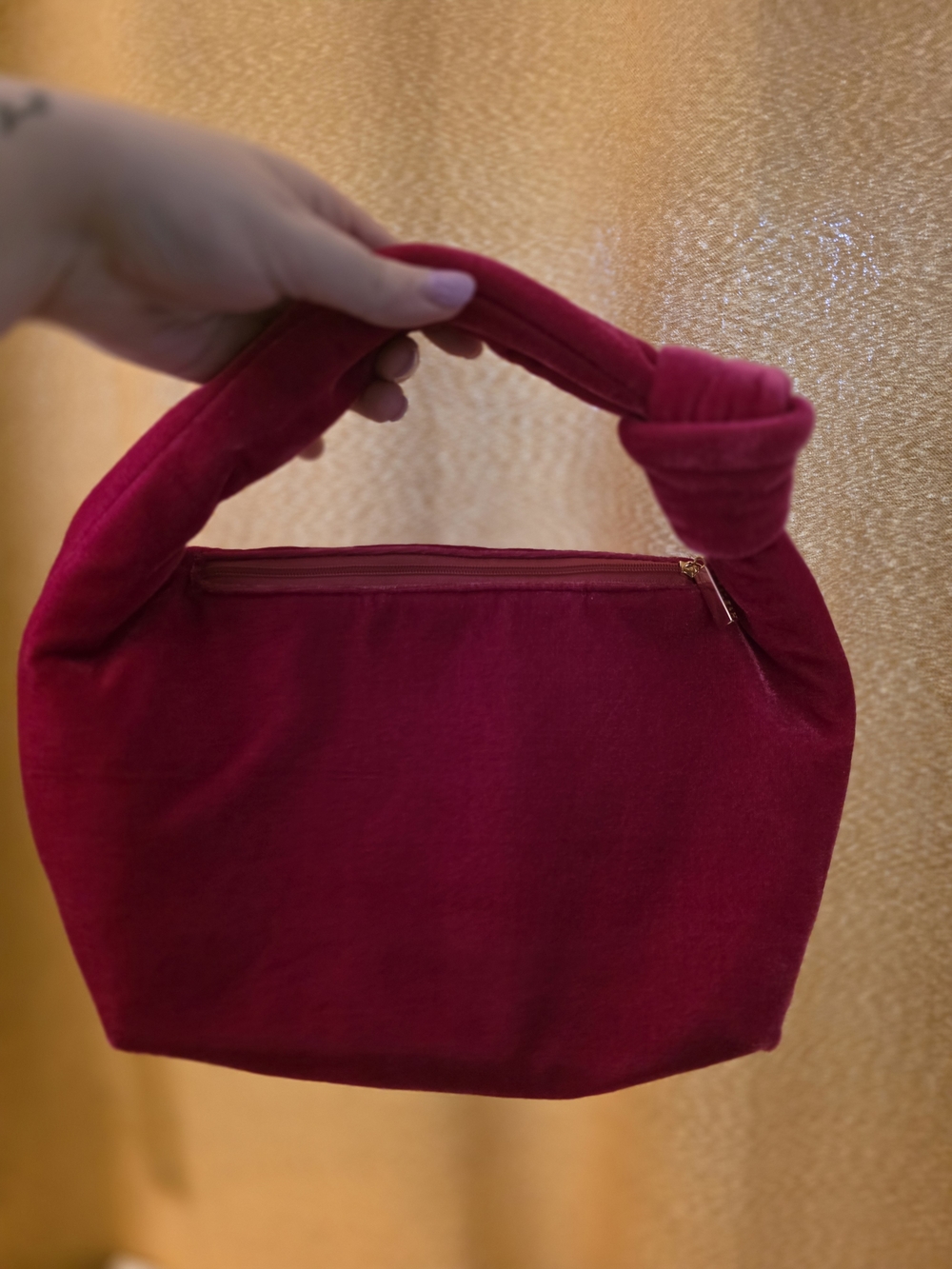 Women's Knot-Handle Velvet Bag in Deep Fuchsia